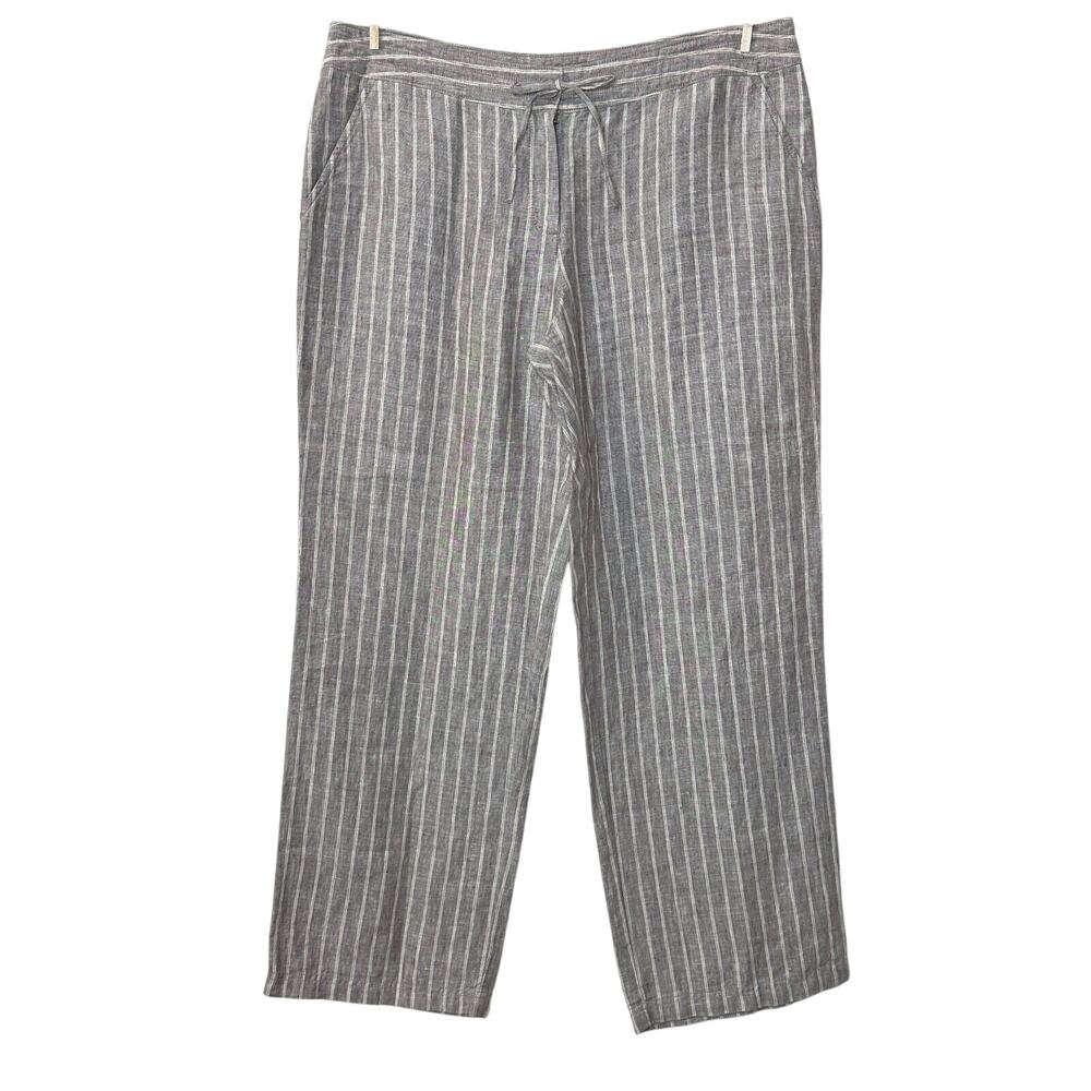 Tommy Bahama Brown Striped High Rise Linen Straight Leg Pants Women 16 Lagenlook